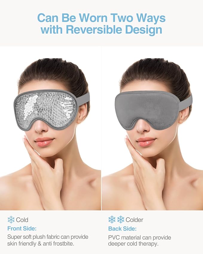 Luxtude Gel Eye Mask 2PCS, Reusable Cooling Eye Masks for Sleeping, Hot Cold Eye Mask Ice Pack, Frozen Cold Eye Compress for Puffiness/Dark Circles/Headaches/Migraines/Eye Bags/Stress Relief (Gray)-Velvo Beauty