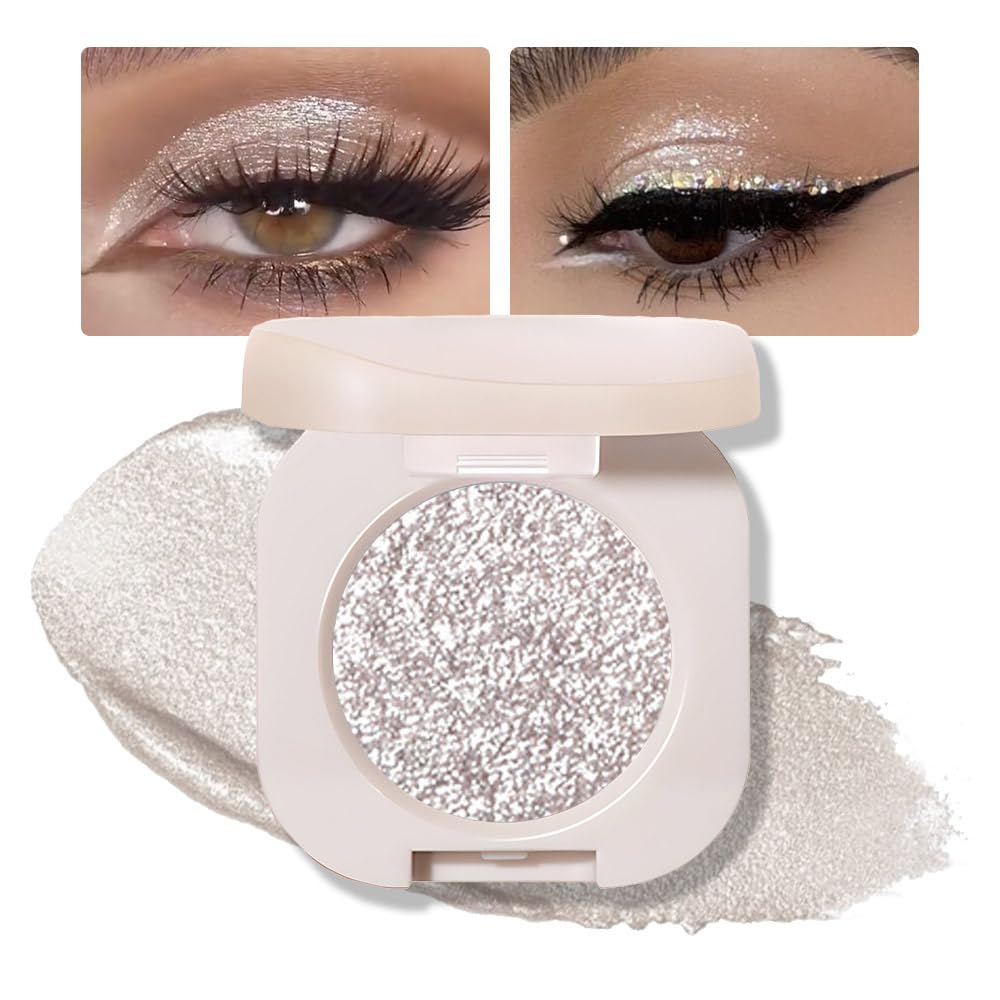 Monochrome Glittler Shimmer Eyeshadow Palette,Silver Gray White Shimmer Powder Eyeshadow,24 Hour Waterproof Pressed Glitter Single Eye Shadow Apply Makeup Easily-Velvo Beauty