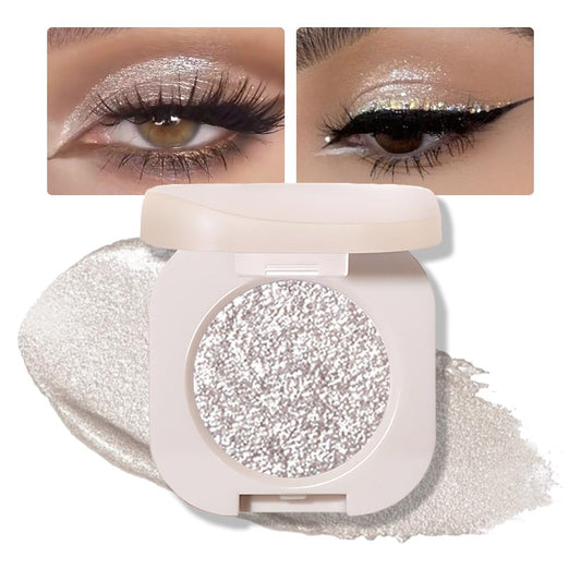 Monochrome Glittler Shimmer Eyeshadow Palette,Silver Gray White Shimmer Powder Eyeshadow,24 Hour Waterproof Pressed Glitter Single Eye Shadow Apply Makeup Easily-Velvo Beauty