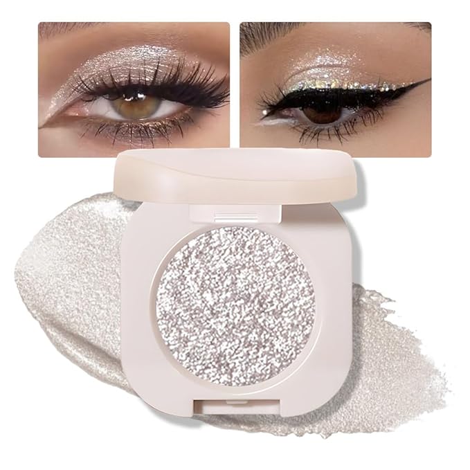 Monochrome Glitter Eyeshadow - Slive Shimmer Eye Shadow, Talc-Free, Paraben-Free, Cruelty-Free, Long-Lasting Single Eyeshadow Palette for Everyday & Special Occasions 12#-Velvo Beauty