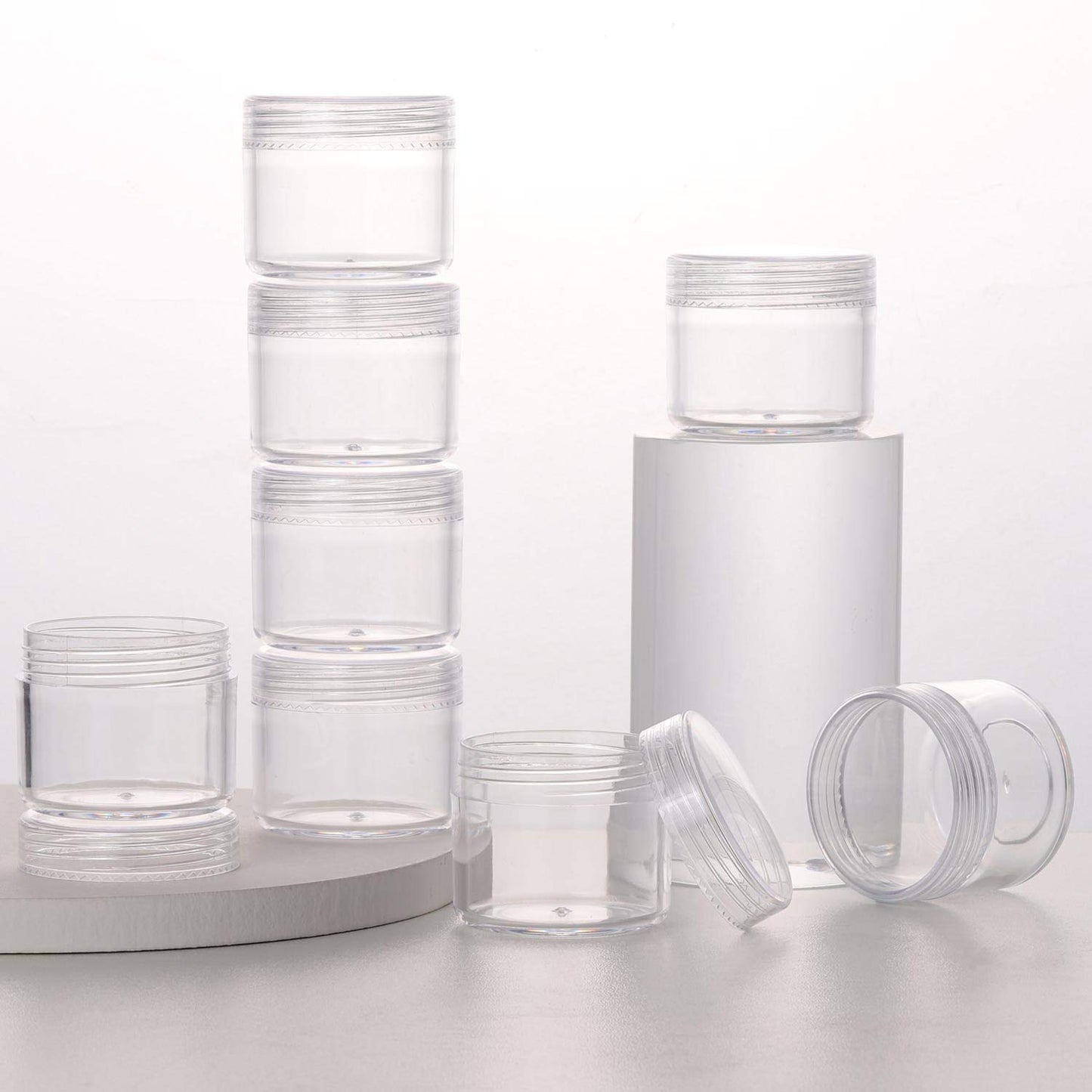 100 Count Clear Plastic Sample Containers 20g Empty Jars Cosmetic Containers with Lids Leak Proof Lip Balm Containers-Velvo Beauty