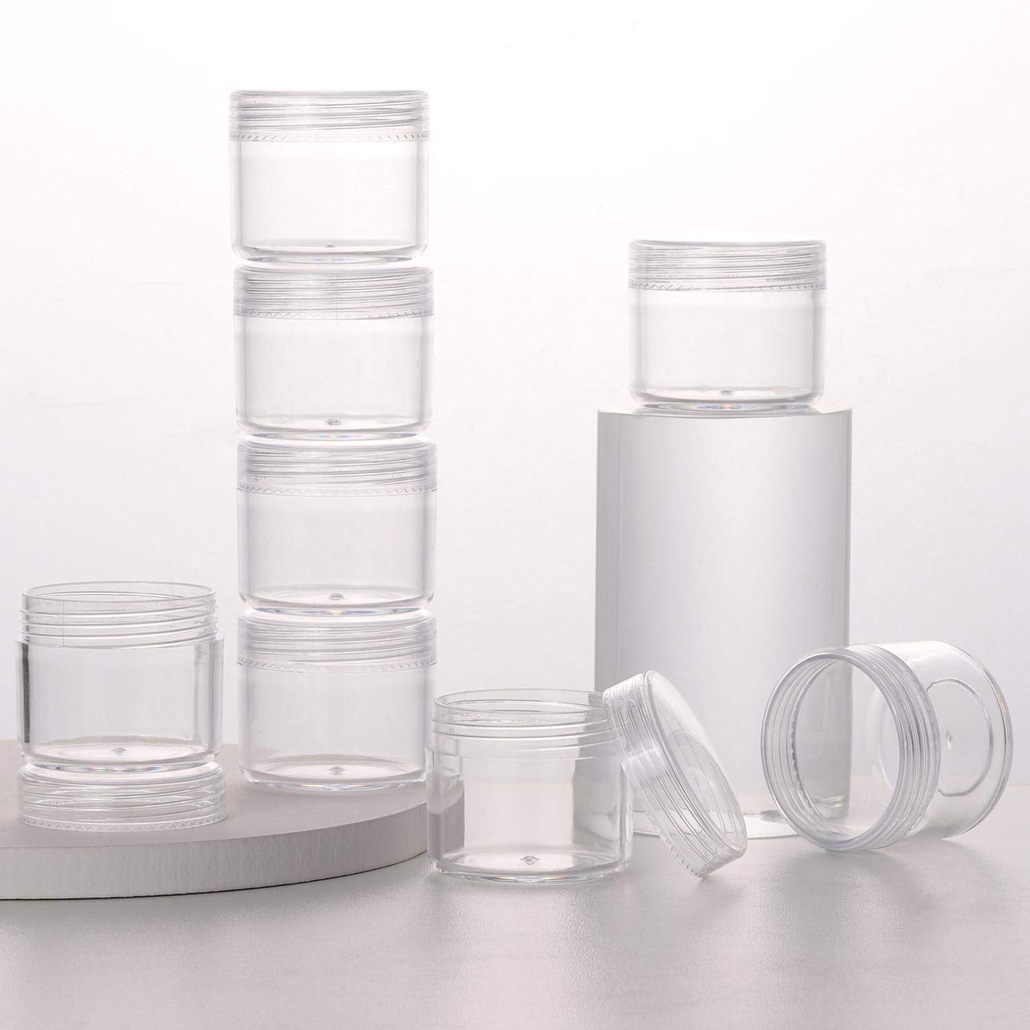100 Count Clear Plastic Sample Containers 20g Empty Jars Cosmetic Containers with Lids Leak Proof Lip Balm Containers-Velvo Beauty