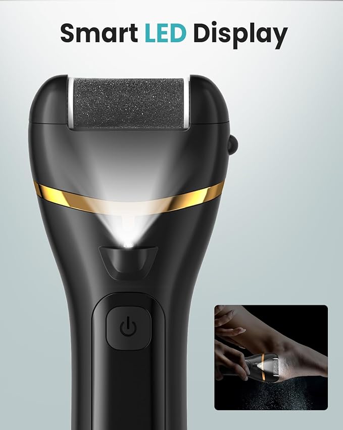 Electric Foot Callus Remover with 10000 RPM Motor and 3-Speed Settings, Foot File Kit with LED Light and Display for Women’s Home Pedicure, Waterproof Foot Grinder with Type-C Charging-Velvo Beauty
