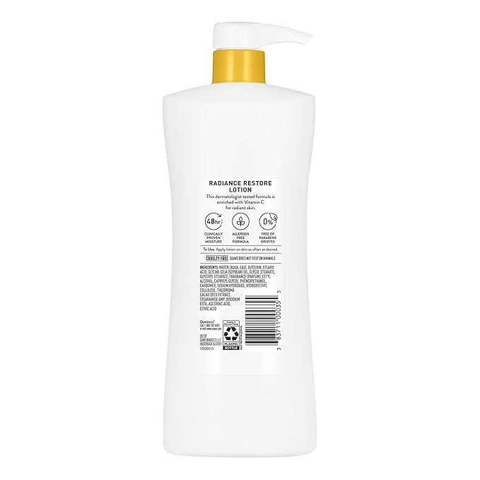 Suave Radiance Restore Hand & Body Lotion For Women With Vitamin C, Brighten & Hydrate Dry, Dull Skin, Non Greasy, Moisturizing Cream Evens Skin Tone, Allergen Free, 28 FL OZ Pump, 4 Pack-Velvo Beauty