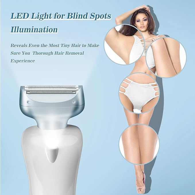 Electric Razors for Women for Legs Bikini Trimmer Electric Shaver for Women Underarm Public Hairs Rechargeable Womens Shaver Wet Dry Use Painless Cordless with Detachable Head (Blue)-Velvo Beauty