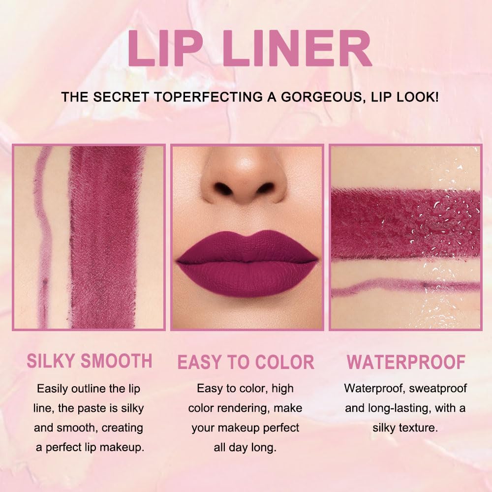 Kaely 2-in-1 Plum Purple Lip Liner & Lipstick Set Kit for Women, Matte Lips Kit with Lip Liner Lip Stains Long Lasting Waterproof 24 Hour Lipstick and Lip Liners Combo Lipliners Pencil Set 05-Velvo Beauty