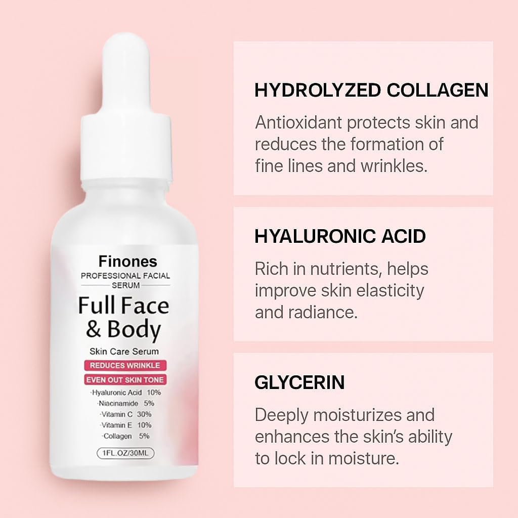 Skin Vitamin Serum, Finones Full Face and Body Serum, 5 in 1 Anti Wrinkle Firming Suero, Anti-Aging Essence, Lifting Firming Essence, Hydrate Moisturize, Reduce Fine Lines-Velvo Beauty