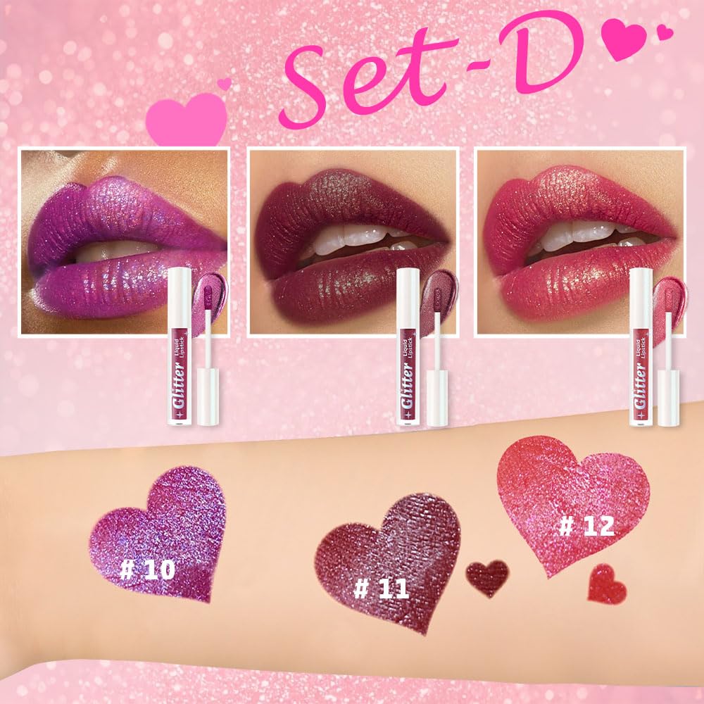 3Pcs Metallic Lipstick for Women,Lightweight Glitter Sparkling Liquid Lipsticks,Shimmer Lip Gloss Stain Long Lasting Waterproof Smudge Proof Non-Drying 24 Hour Full Coverage Lip Makeup,Vegan-Velvo Beauty