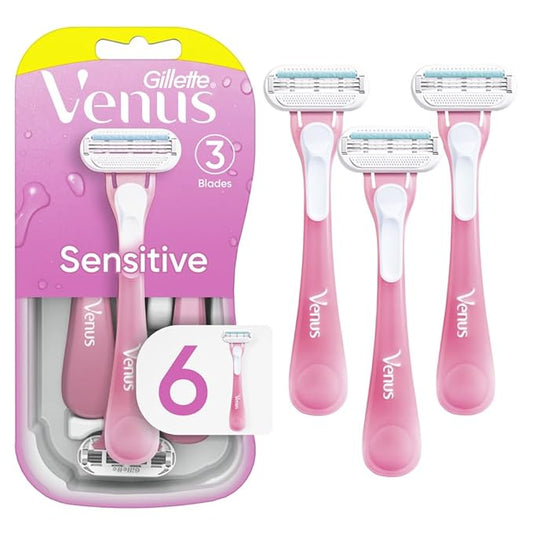 Gillette Venus Sensitive Disposable Razors for Women with Sensitive Skin, 6 Count, Delivers Close Shave with Comfort-Velvo Beauty