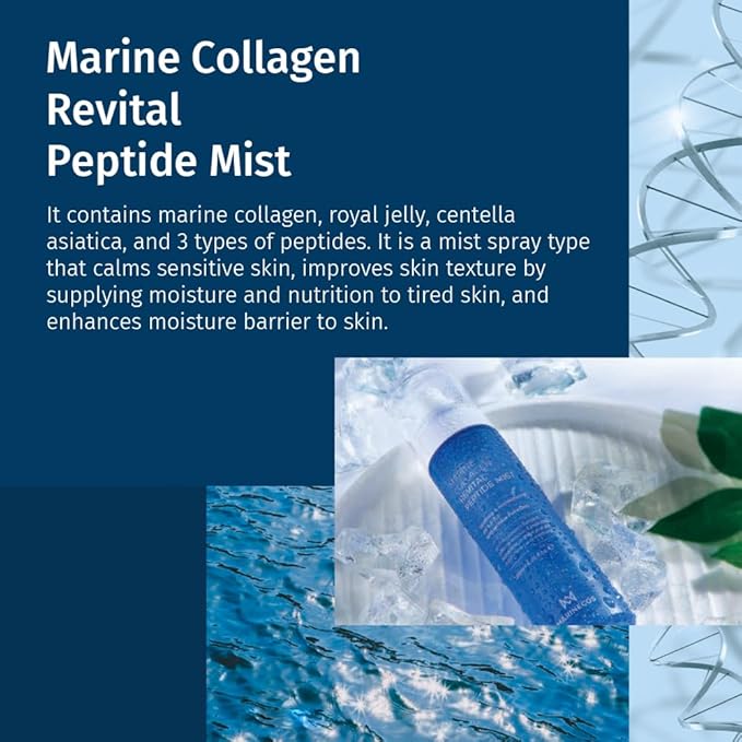 Marine Collagen Revital Peptide Mist 120ml ㅣ Fine Facial Spray for Hydration Soothing Glow ㅣ Daily Moisture Mist with Centella and Peptides-Velvo Beauty