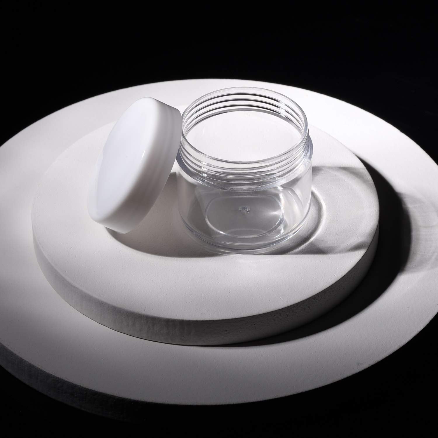 Refillable Cosmetic Sample Jars - 100 Pack 20g (0.7oz) White Small Travel Containers with Lids + 10 Mini Makeup Spatulas - BPA Free-Velvo Beauty