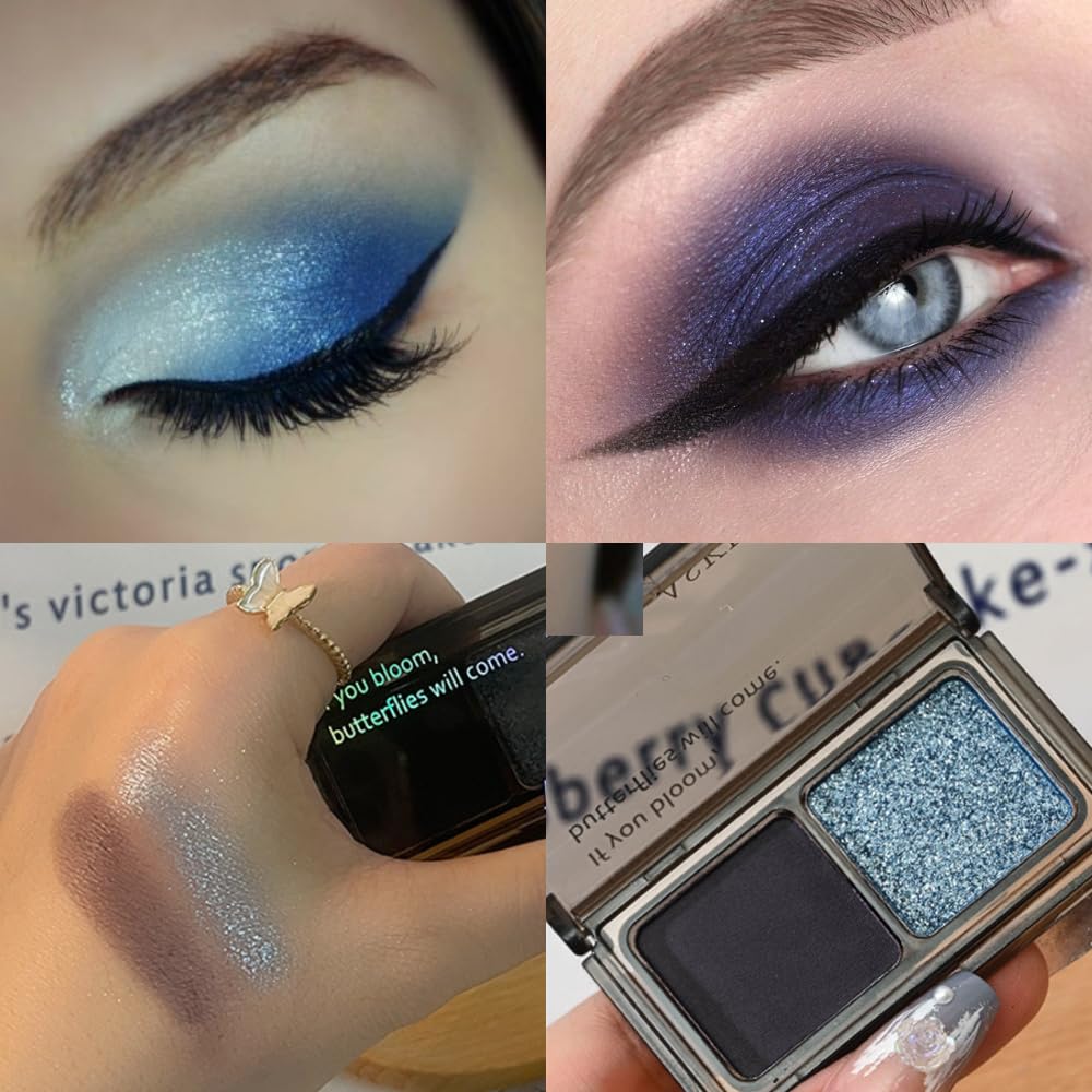 Dark Purple Blue Two Color Matte Shimmer Glitter Eyeshadow Palette,Eye Shadow Powder Professional Long-Lasting Waterproof Makeup Palette,Easy-To-Apply and Compact for Travel,Vegan & Cruelty-Free-Velvo Beauty