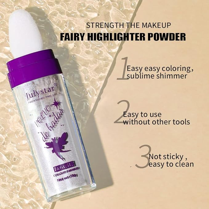 AKARY Shimmer Highlighter Powder, Fairy Polvo De Hadas Highlighter Powder & Blush Stick, Instant Glow Luminizer Duo, Glitter Body Face Hair High Gloss Stick, Sparkle Smudge-Proof Highlighter Stick Party Makeup (B1- #2)-Velvo Beauty