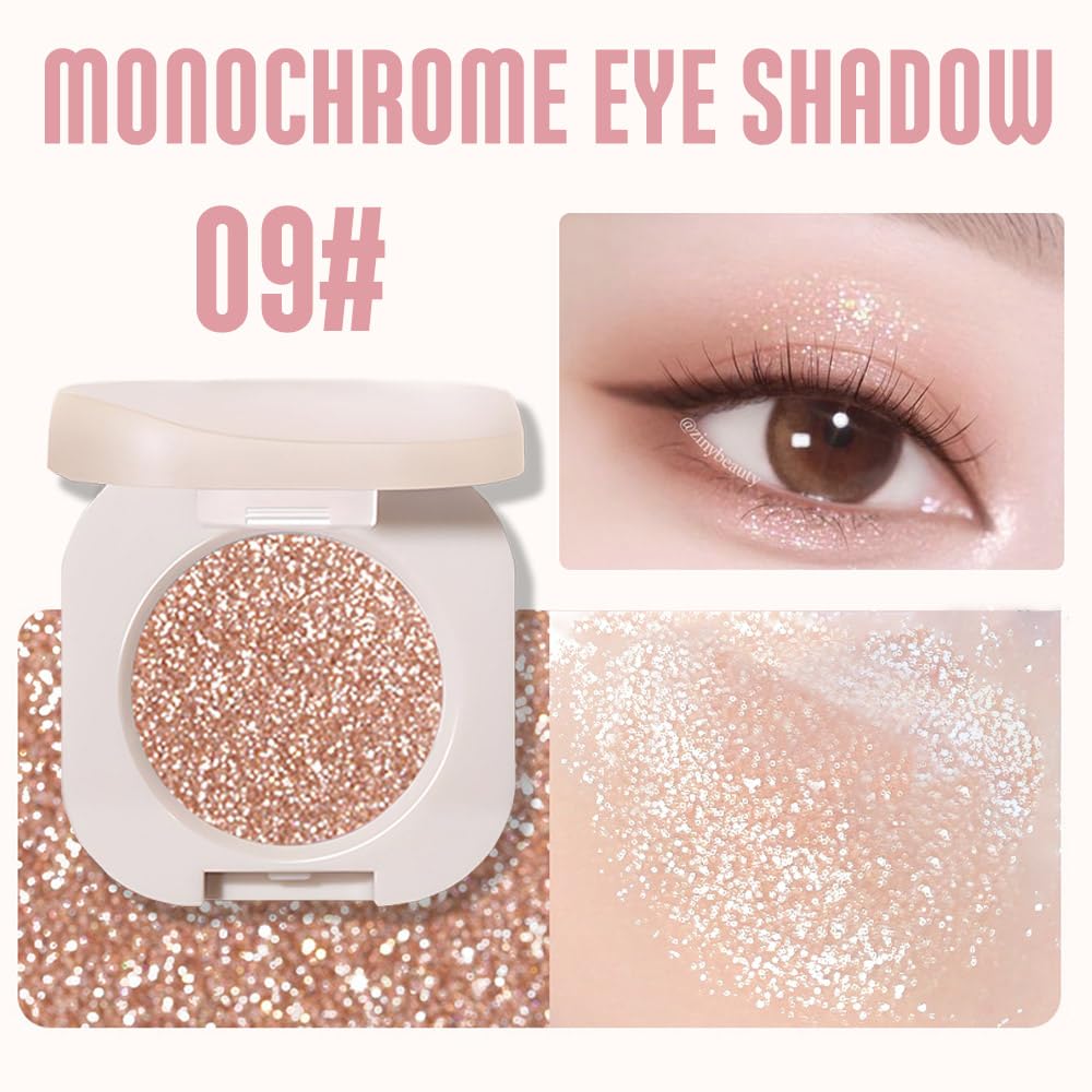 Single Nude Rose Gold Shimmer Eyeshadow,Monochrome Eye Shadow,Apply Make Up Easily,Glitter Single Eyeshadows 24 Hour Eye Makeup Longwear Waterproof-Velvo Beauty