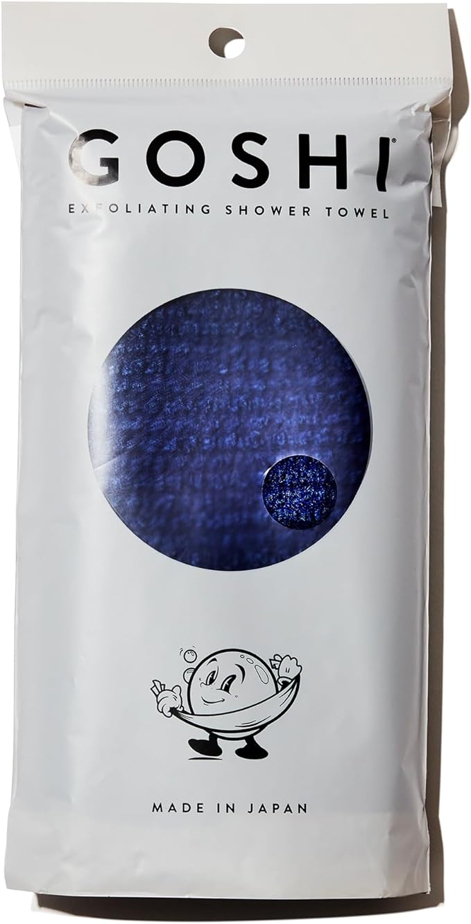 GOSHI Exfoliating Shower Towel - Rip-Resistant Exfoliating Washcloth for All Skin Types - Indigo Blue - Made in Japan-Velvo Beauty