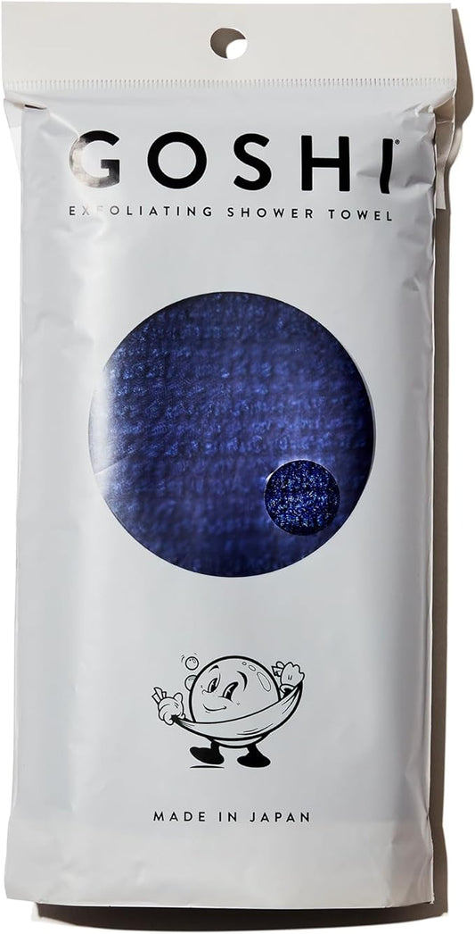GOSHI Exfoliating Shower Towel - Rip-Resistant Exfoliating Washcloth for All Skin Types - Indigo Blue - Made in Japan-Velvo Beauty