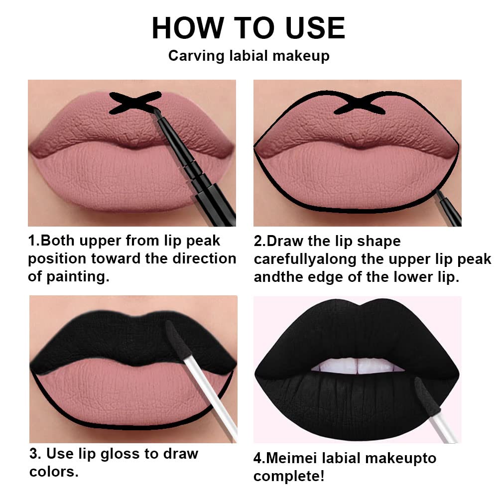 evpct 3Pcs Dark Black Purple Royal Blue Matte Lip Liner and Liquid Lipstick Lip Stain Makeup Set Smudge Proof, 24 Hours Original Long Lasting Matte Lipstick Waterproof labial mate larga duracion 24-Velvo Beauty