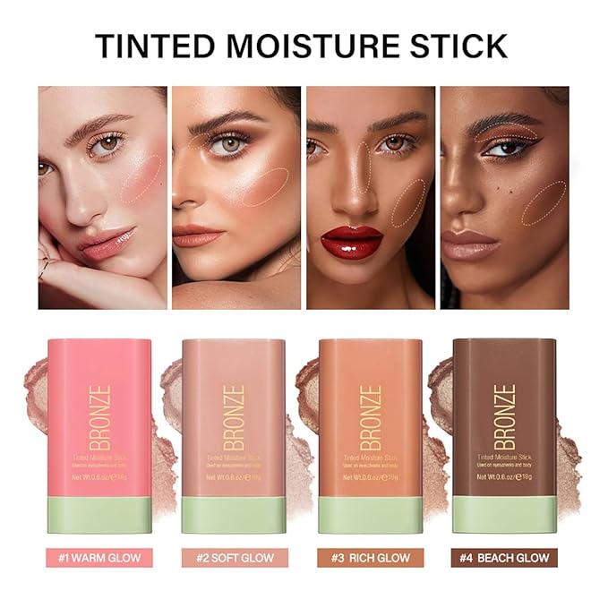 Multi-Use Makeup Blush Stick, Beauty Tinted Solid Blush Stick,Facial Contouring Highlight & Brighten Face Stick, Waterproof Moisturizer Stick, Suitable for All Skin (2#Soft Glow)