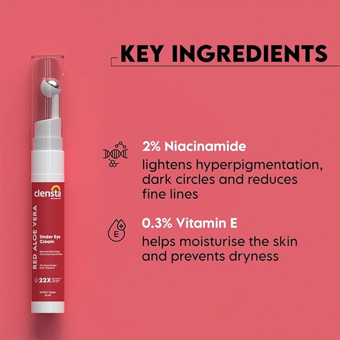 Clensta Aloe Vera Under Eye Cream Roll On | 0.51 Fl Oz (15ml) | Hydrating Eye Cream with Niacinamide | for Puffiness, Dark Circles & Wrinkles-Velvo Beauty