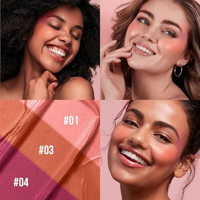 3 Pcs Multi-Use Makeup Cream Blush Stick Set, Unidollssbeauty 3-in-1 Buildable Blush Stick Set, Hydrating formula, All day wear, Easy Application with a Random Accessory Included(01,03,04)-Velvo Beauty