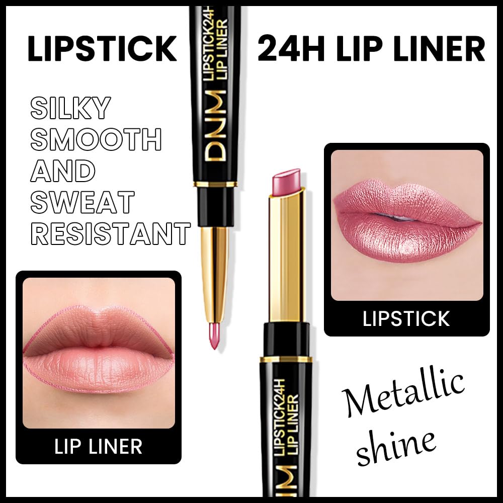 Kaely 2-in-1 Light Pink Pale-Pink Metallic Shine Shimmer Lip Liner & Lipstick Combo Set Kit for Women, Lightweight Hydrating Formula High Impact Full Coverage Lipstick and Lip Liner Makeup Gloss 16-Velvo Beauty