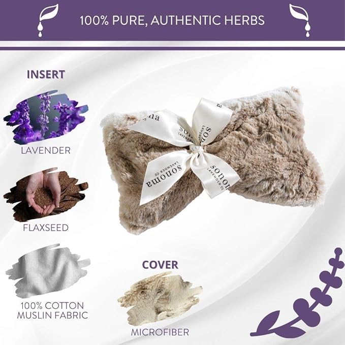 Sonoma Lavender Spa Mask, Heatable/Chillable Aromatherapy Eye Pillow with Lavender Infused Flaxseed Insert, Eye Compress for Stress Relief with Removable and Washable Cover (Arctic Circle)-Velvo Beauty