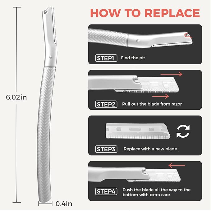 ZOMCHI Eyebrow Razor, Face Razors for Women&Men, Eyebrow Trimmer Shaper with Precision Cover,Facial Shaver with 6 Blades (Silver)-Velvo Beauty