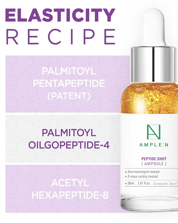 AMPLE:N Peptide Shot Ampoule - Anti-Aging Face Ampoule with Peptide Threads to Minimize Wrinkles and Improve Firmness - Peptide Serum to Lift Sagging Skin - Visibly Plump, 1.01 fl. Oz-Velvo Beauty
