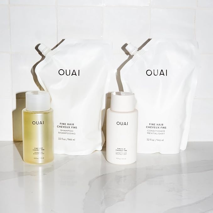 OUAI Fine Shampoo Refill - Volumizing Shampoo with Strengthening Keratin, Biotin & Chia Seed Oil for Fine Hair - Delivers Weightless Body - Paraben, Phthalate & Sulfate Free Hair Care (32 Fl Oz)-Velvo Beauty