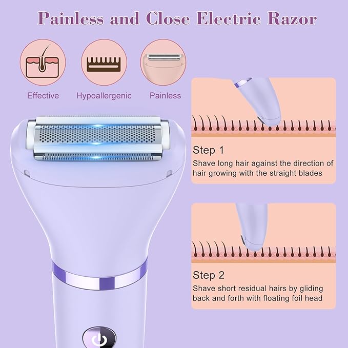 3-in-1 Electric Razor IPX7 Waterproof Bikini Trimmer Wet & Dry Use Painless Personal Trimmer Groomer for Ladies Face Body Legs Bikini Public Hairs Electric Lady Shaver with Replaceable Heads-Velvo Beauty