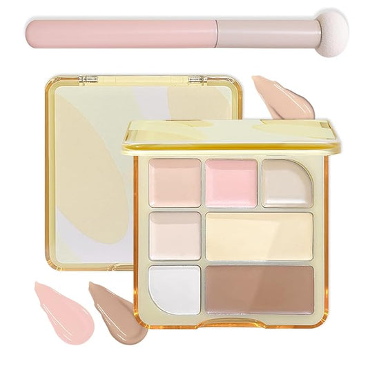 Soft Correcting Concealer Contour Palette,Concealer Cream Contour Makeup Palette,Contouring Foundation Highlighting Makeup Kit with Brush-Velvo Beauty