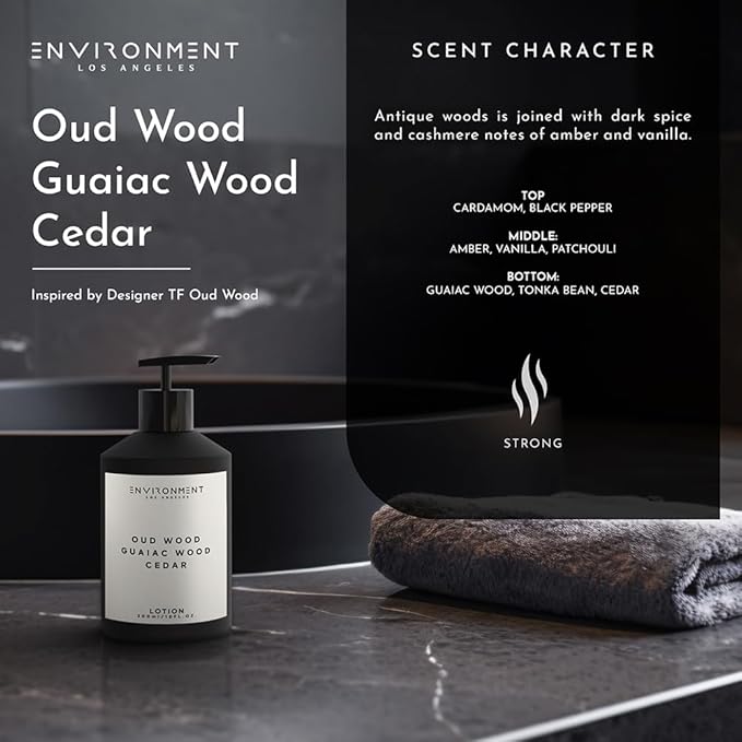ENVIRONMENT Inspired by Designer TF Oud Wood Lotion, 300ml Luxury Scented Lotion (Oud Wood | Guaiac Wood | Cedar) Bathroom Luxury, Men & Women High-End Body Lotion, Hand Cream, Dry Skin Treatment-Velvo Beauty