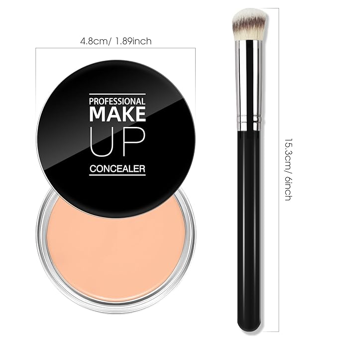 Cream Concealer Full Coverage Makeup, Matte Color Correcting Concealer with Brush, Waterproof, Conceals Blemish, Pores and Spots, Under Eye Makeup Concealer for Dark Circles (#05 MEDIUM HONEY)-Velvo Beauty