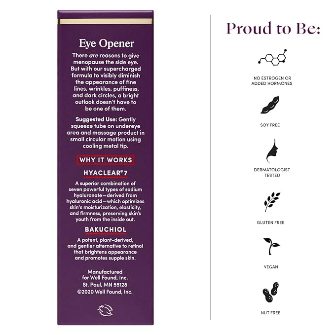 Womaness Eye Opener - Anti Aging, Hydrating, & Moisturizing Under Eye Cream for Dark Circles and Puffiness - With Hyaluronic Acid, Bakuchiol Retinol Alternative, & Firming Red Algae Extract – 15ml-Velvo Beauty