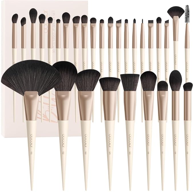 Docolor Makeup Brushes Set Professional 30Pcs Makeup Brushes Premium Synthetic Powder Kabuki Foundation Contour Blush Concealer Eye Shadow Blending Eyeliner Crease Eyebrow Make Up Brush Kit - Beige-Velvo Beauty
