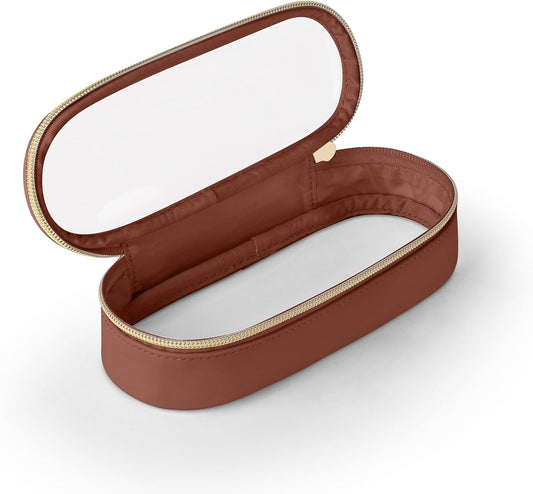Clear Travel Makeup Brush Holder, Leather Makeup Brush Toiletry Bag, Portable Cosmetic Brush Case, Transparent Waterproof Makeup Brush Storage Bag, Brown-Velvo Beauty