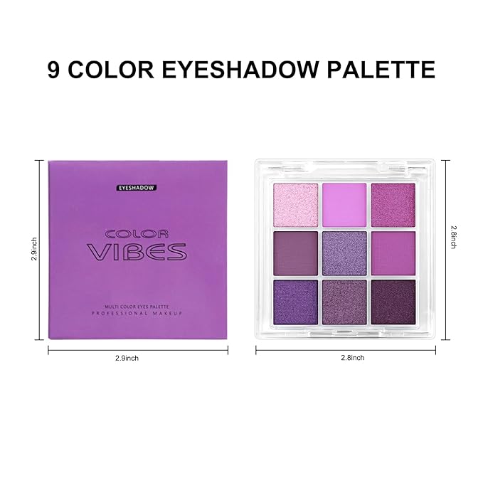 Erinde 9 Colors Purple Pink Lavender Glitter Shimmer Matte Eye Shadow Palette Makeup, Highly Pigmented Waterproof Violet Mauve Dark Purple Silver Pearl White Shimmer Sparkling Party Eyeshadow Palette-Velvo Beauty