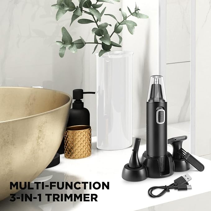 AREYZIN Nose Hair Trimmer 3-in-1 Versatile Rechargeable Ear and Nose Trimmer for Men&Women Painless Electric Shaver Grooming Kit for Ear Beard Facial Pubic Hair Wet Dry Use-Velvo Beauty