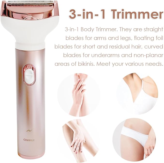 Electric Razor for Women, Hair Trimmer for Bikini Legs Womens Shaving Eyebrow Lips Body Face Beard Mustache Nose Arm Armpit Facial Hair Removal for Women's Shaver 4 in 1 Kit, Type-C Charging Port-Velvo Beauty