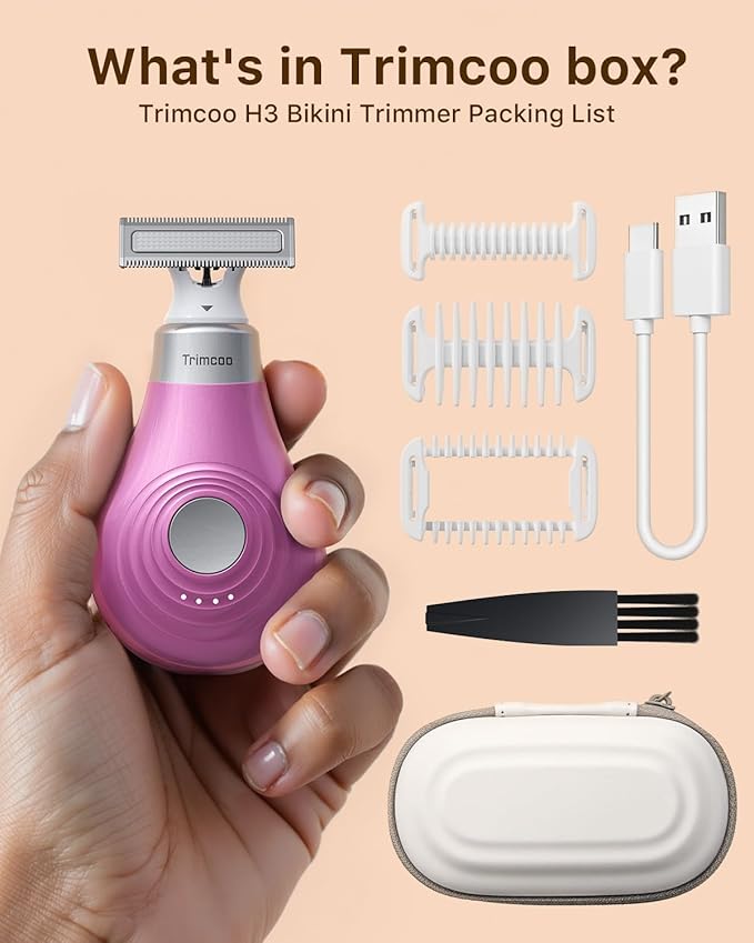 Mini Bikini Trimmer for Women - Intimate Pubic Hair Removal, Electric Body Groomer, Small Portable Wet/Dry Shaver, Magnetic Blade, USB-C Rechargeable with Travel Case, Easy to Clean (Pink)-Velvo Beauty