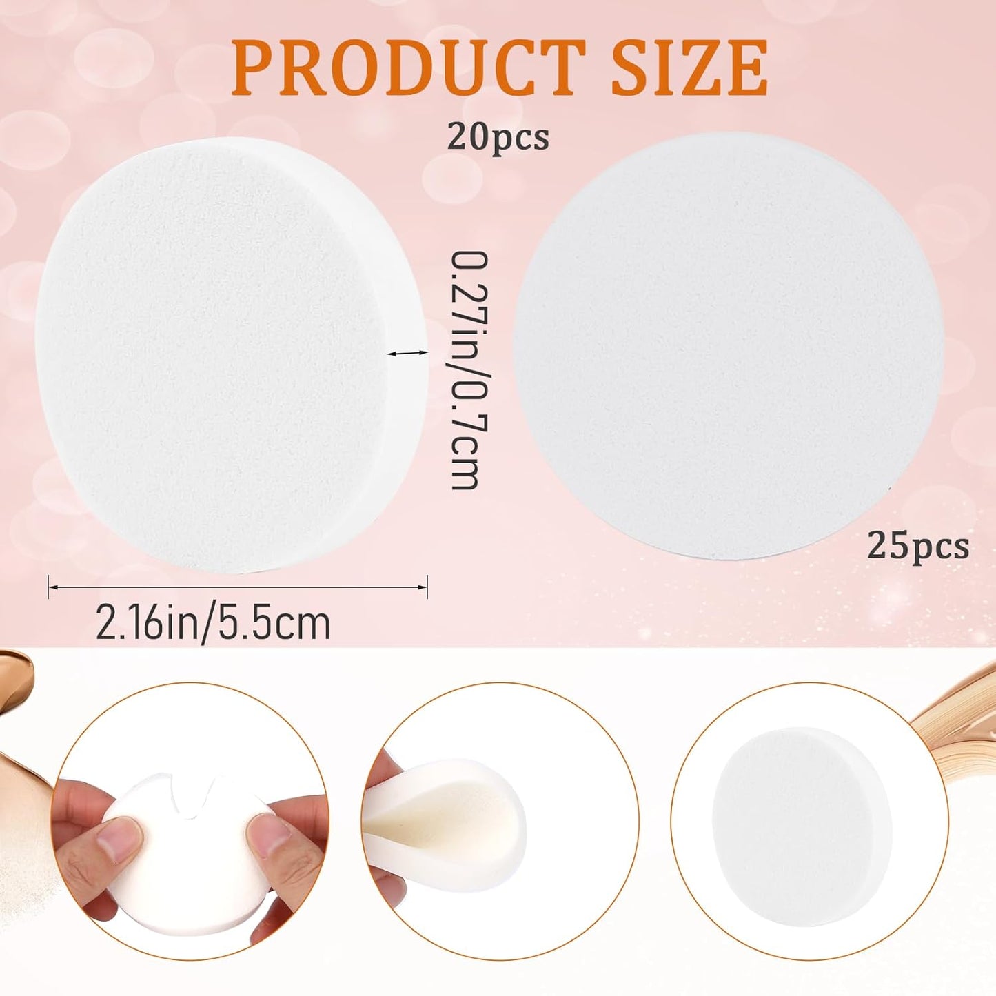 20Pcs White Makeup Sponge Round Make Up Facial Face Soft Sponge Cosmetic Puff Women Lady Beauty Makeup Foundation Powder Puff for All Skin Types Wet and Dry Dual Use-Velvo Beauty