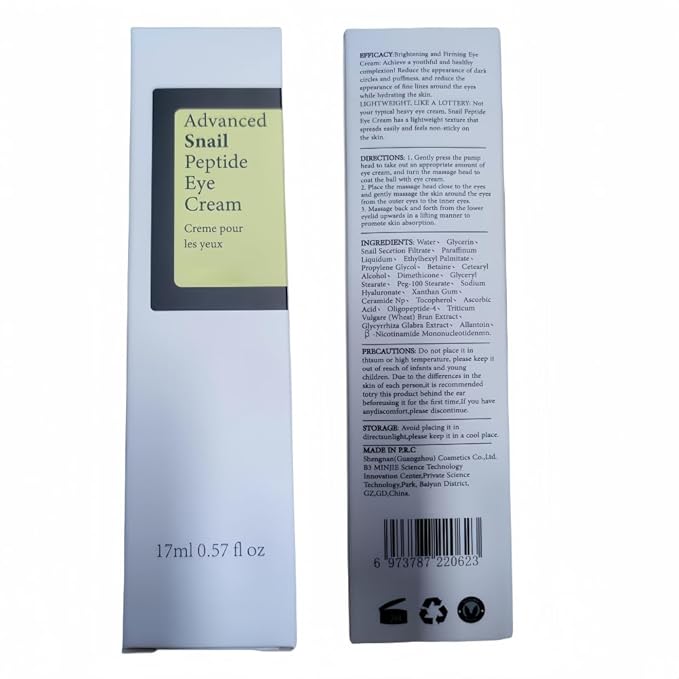 Snail Peptide Eye Cream, Snail Mucin Eye Cream Contains Niacinamide, Hyaluronic Acid To Reduce Wrinkles, Dark Circles, Puffiness and Fine Lines 17 ML-Velvo Beauty