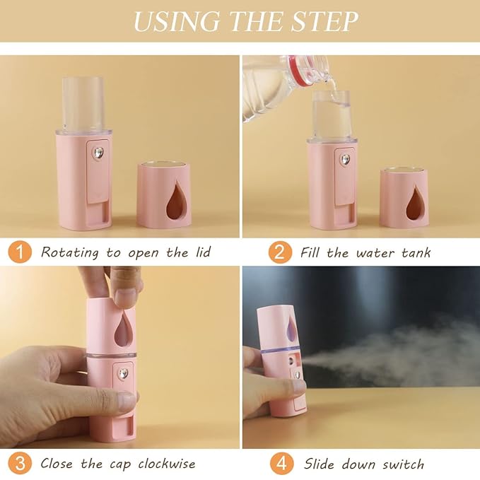 Nano Facial Mister Portable Mist Sprayer with Mirror Mini Cool Mist Spray for Skin Care & Facial Body Moisturized & Eyelash Extensions, USB Rechargeable (Pink)-Velvo Beauty