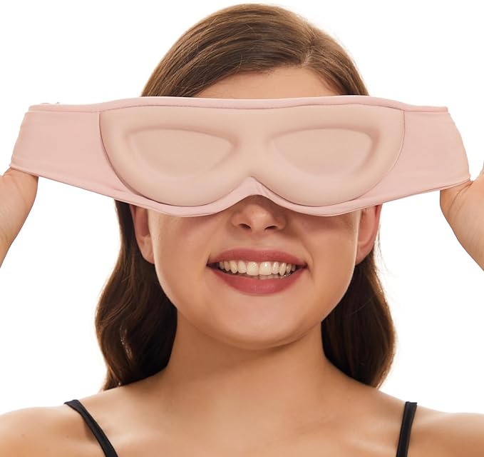 ALASKA BEAR Sleep Mask for Side Sleepers Patented Design, Cup-Shaped and Extra-Soft, 100 Blackout Eye Mask Shades Cover for Men and Women Home or Travel, Machine Washable, Pink-Velvo Beauty