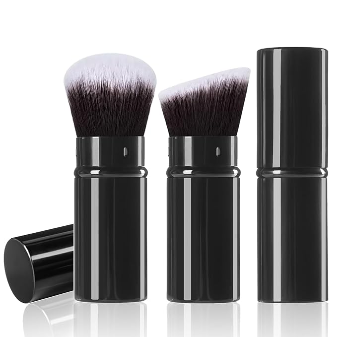 Makeup Brush 2 Pack, Retractable Travel Kabuki Powder Makeup Brush, Foundation Face Blush Brushes for Blending Liquid, Blush, Bronzer, Buffing, Sunscreen,Flawless Cosmetics-Velvo Beauty