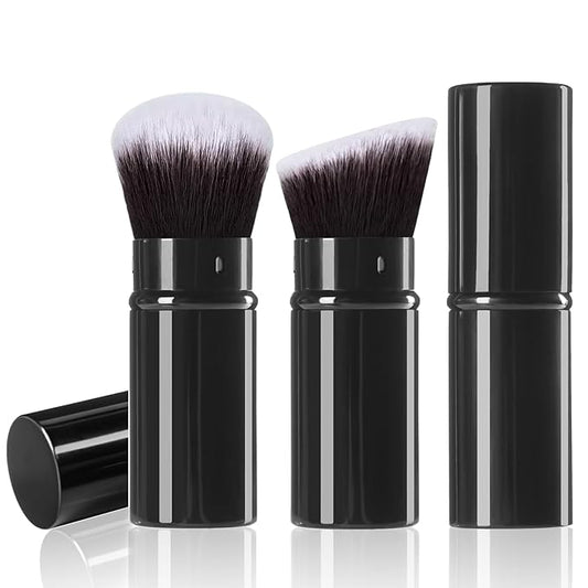 Makeup Brush 2 Pack, Retractable Travel Kabuki Powder Makeup Brush, Foundation Face Blush Brushes for Blending Liquid, Blush, Bronzer, Buffing, Sunscreen,Flawless Cosmetics-Velvo Beauty
