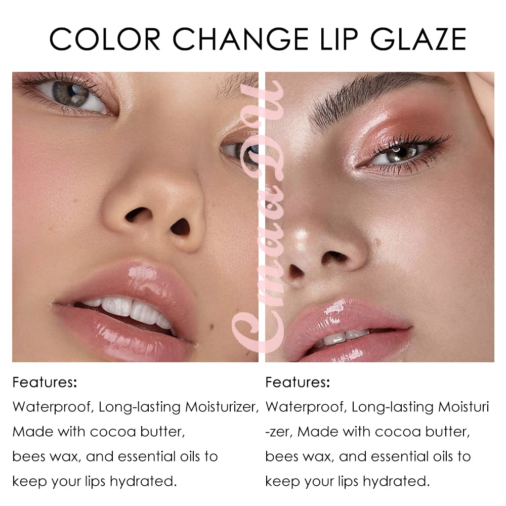 evpct 2Pcs Clear Color Changing PH Tinted Lip Gloss Sets for Women, Pink Mood Lip Oil Gloss Balm Tint Stain Glaze Pack Hydrating 0.11 fl.oz *2-Velvo Beauty