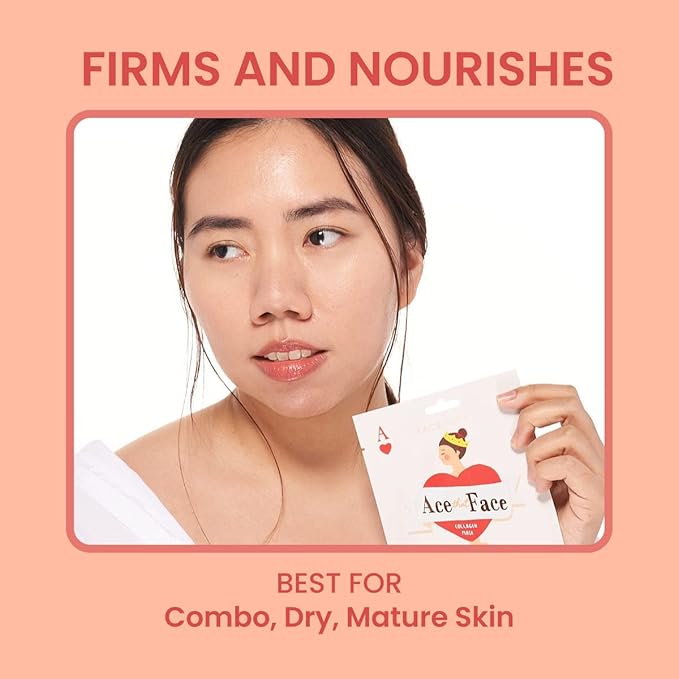 FACETORY K Beauty Face Mask Skin Care - ACE THAT FACE FIRMING COLLAGEN Sheet Mask with Collagen & Mushroom Extract | Collagen Face Mask Plumping Glowing Skin (5 Pack)-Velvo Beauty