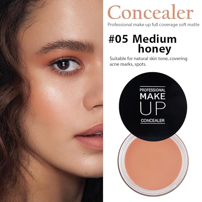 Pot Concealer with Makeup Brush Set,Tattoo Color Correcting Concealer,Full Face Color Correcting Conceal Foundation,Under Eye Concealer Brightener Dark Eye Ring corrector de ojeras (05-MEDIUM HONEY)-Velvo Beauty