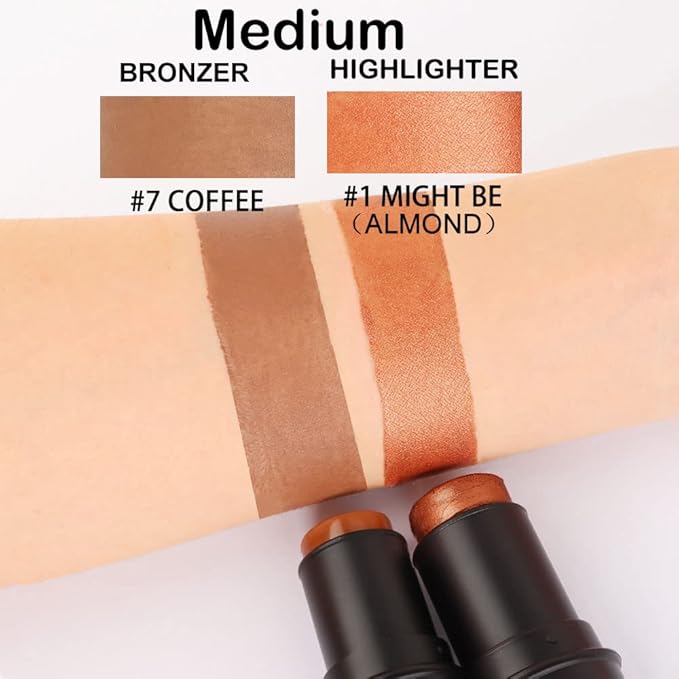 evpct 2Pcs Cream Contour Foundation Stick for Neutral Skin Highlighter & Bronzer Pen Face Brightens & Shades Pencil Highlighting Shade Longwear Makeup Highlight Bronzer Shaping Trimming Stick, Medium-Velvo Beauty